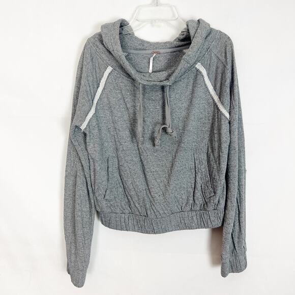 Free People Pullover Gray Cropped Hoodie Size XS Oversized Boxy Fit - Picture 1 of 9